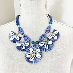 NEW Chico's Periwinkle Blue Shell Bib Statement Necklace